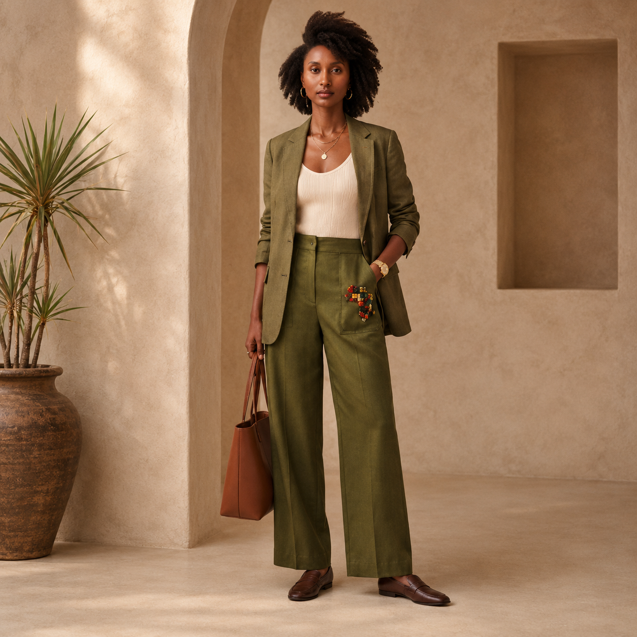 The Hawa Wide Leg Pant — Olive
